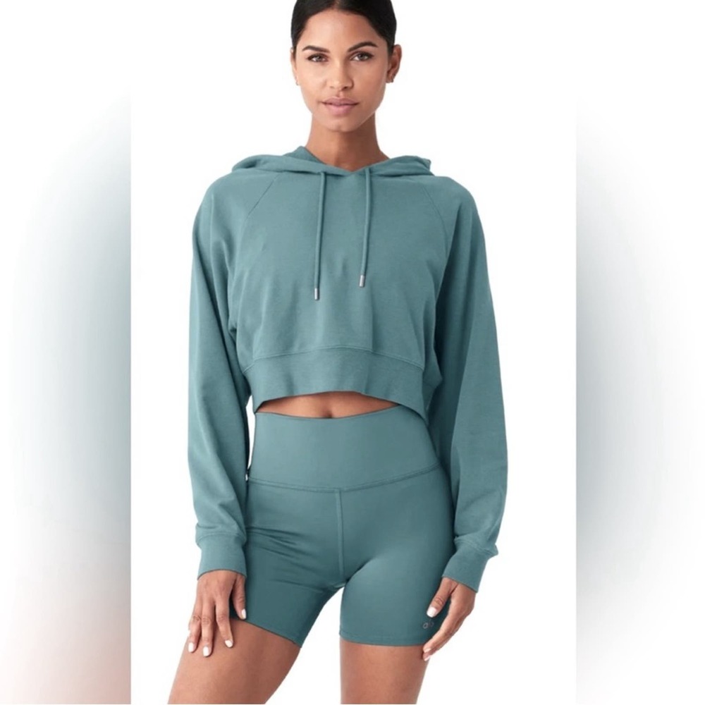 ALO Yoga Women's Teal Cropped Hoodie